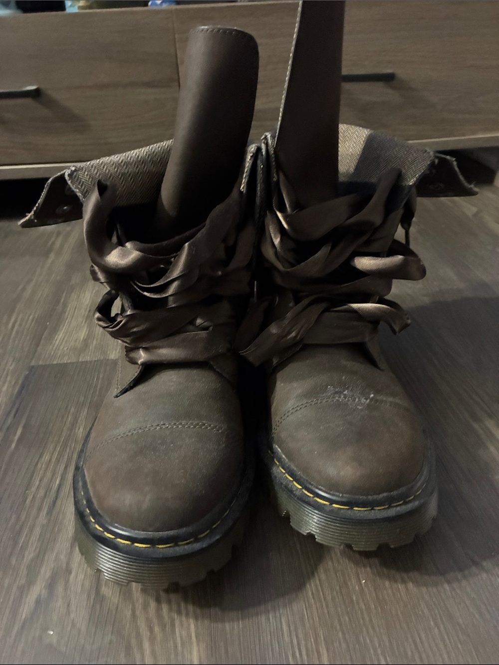 Dr. Martens Brown Platform Lace-Up Boots with Ribbon Laces